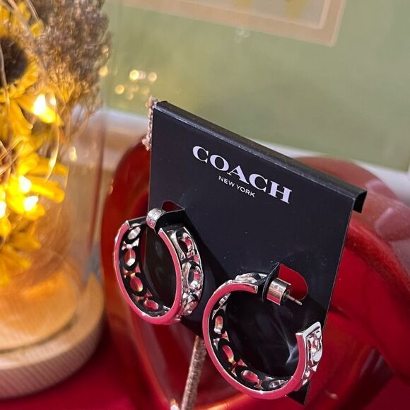NWT Coach Women's Silver Signature Hoop 1.25” Earrings #TSER - Picture 3 of 5